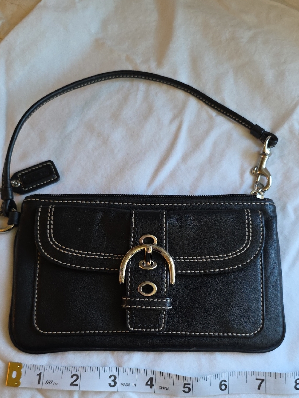 Coach Black Leather Wristlet with Silver Buckle